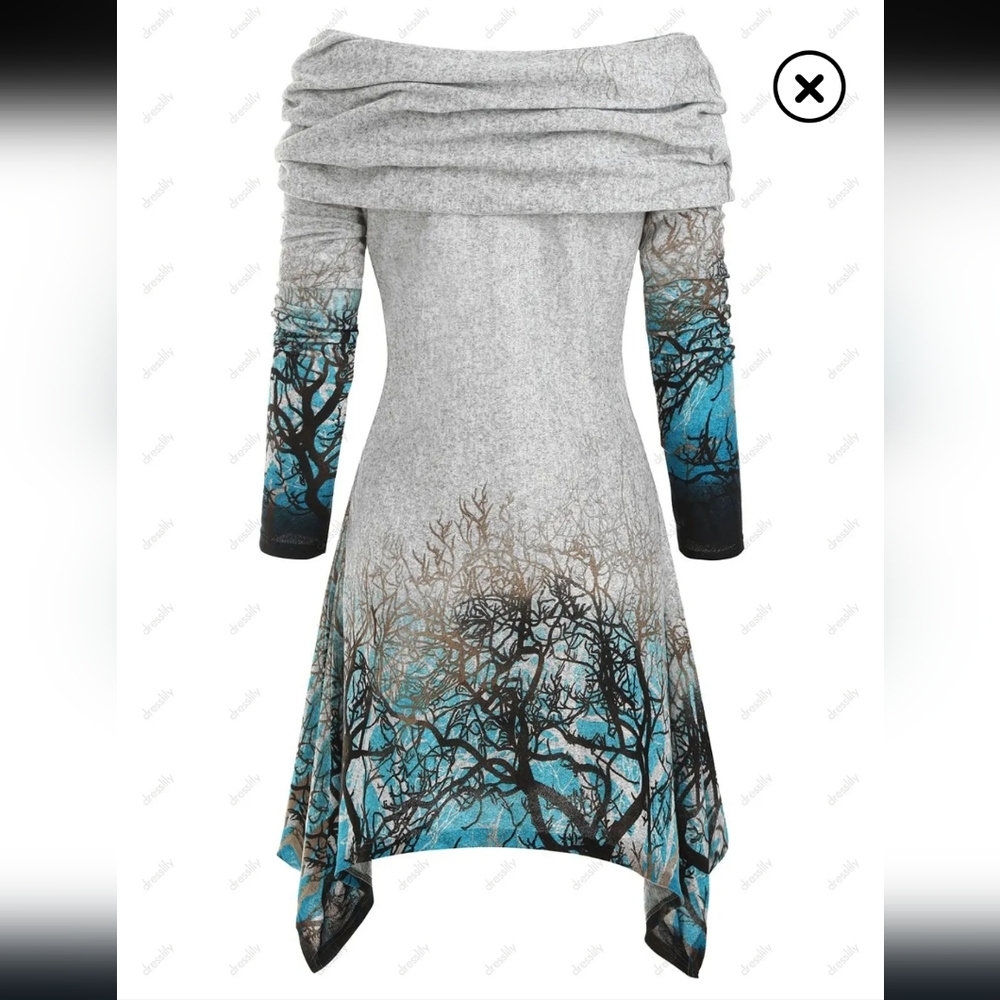 Trees In Winter Cowl Neck Asymmetrical Tunic Dress Dressfo Slim W XL (US 10) - Picture 1 of 16